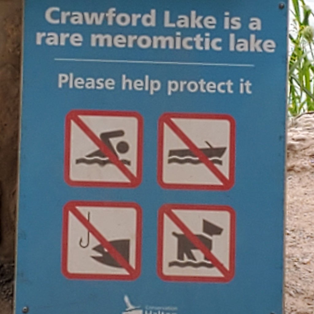 No swimming, boating, fishing, or dogs are allowed in the water in order to preserve Crawford Lake